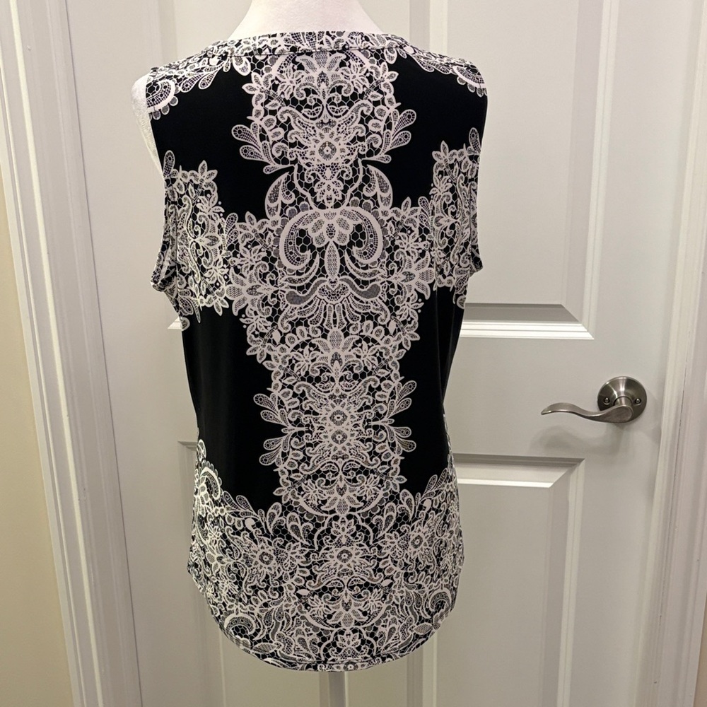 INC International Concepts Black and White Paisley Sleeveless Blouse Large - Picture 6 of 15
